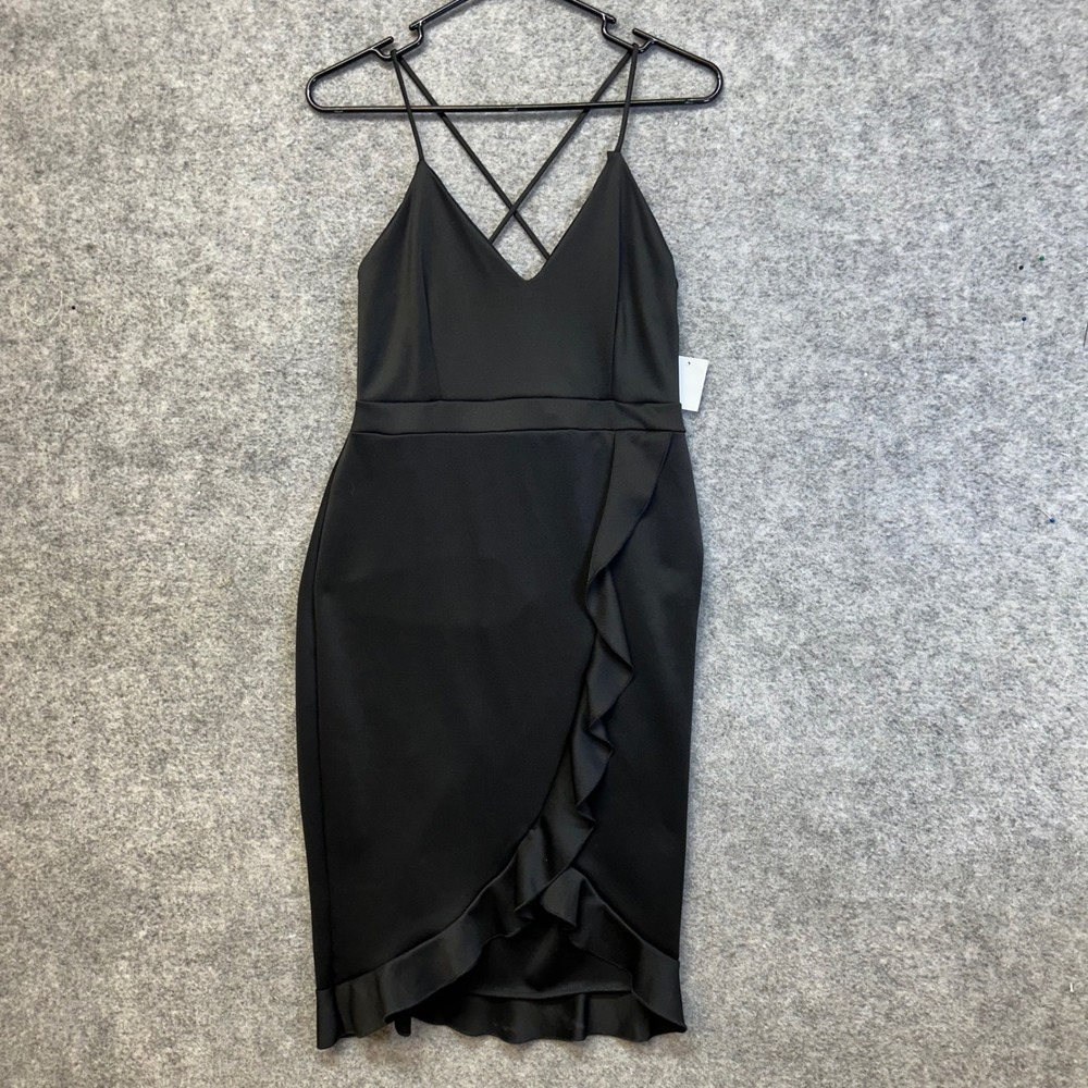 Charlotte Russe Dress Women Large Black NEW Ruffle Hem Cross Back Cocktail